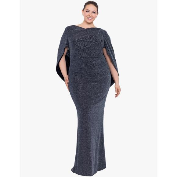 Betsy & Adam Women Long Metallic Knit Dress with Drape Back Detail-Plus Size 18W - Picture 1 of 13